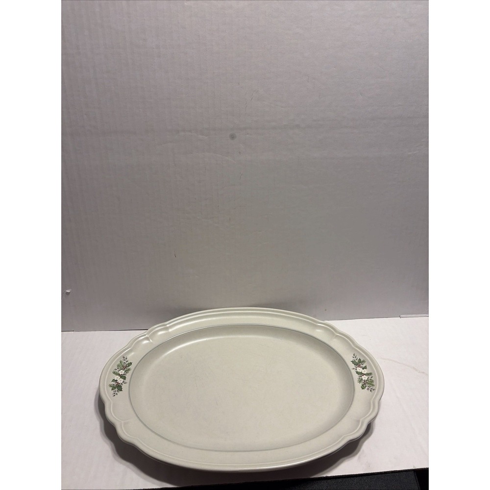 Vintage Pfaltzgraff Christmas Heirloom Oval Serving Platter 14" Stoneware USA